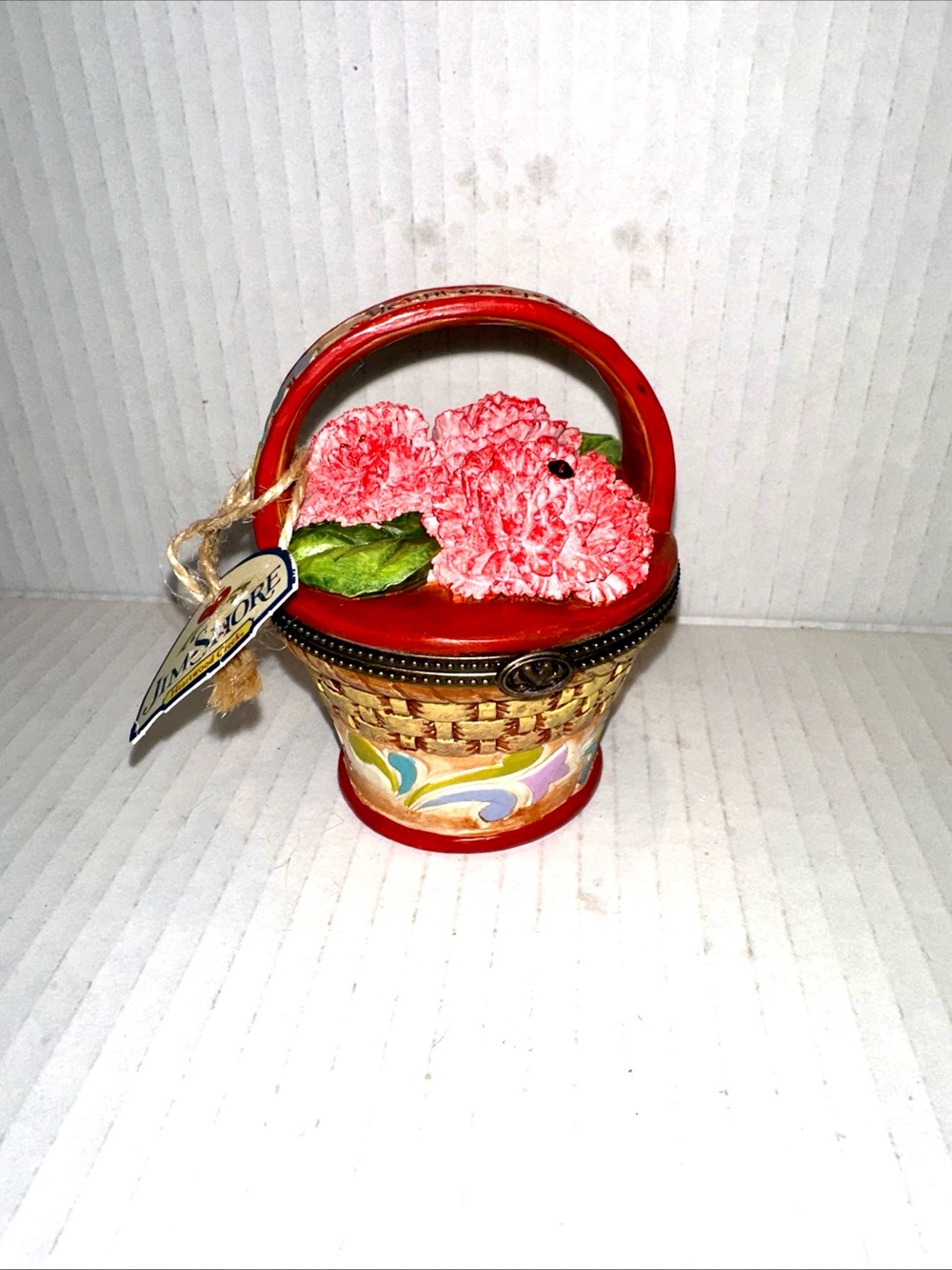 Jim Shore Red Floral Basket Mini Hinged Trinket Birthday Basket January